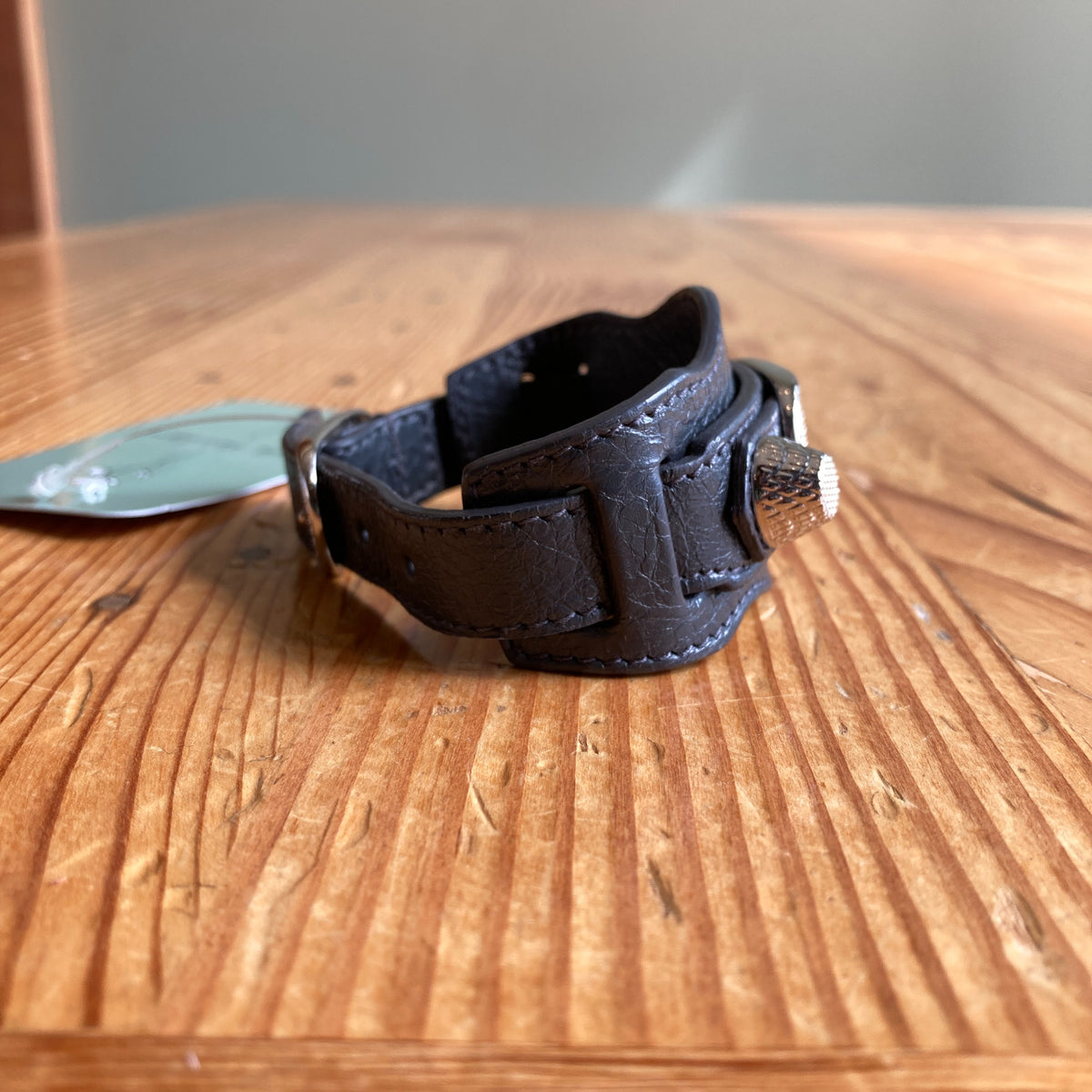 Balenciaga Dark Gray Leather Giant Arena Moto Bracelet - Size M - 0504AK
