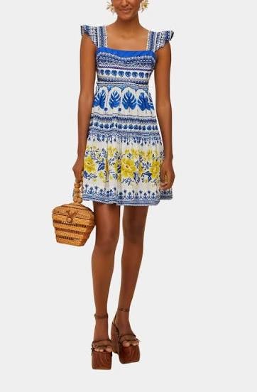 Farm Rio Blue Patterned Off White Zuli Mini Dress - Size M - NEW - 0401AJ
