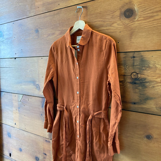KowTow Rust Brown Long Sleeve Tie Waist Cotton Jumpsuit - Size XS - 0715IM
