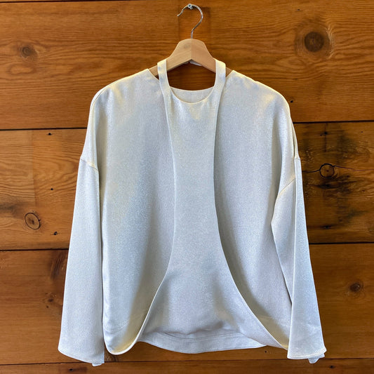 Valentino Garavani Silver Layered Crepe Shirt Top - Size 38 / M - NEW - 0924GC