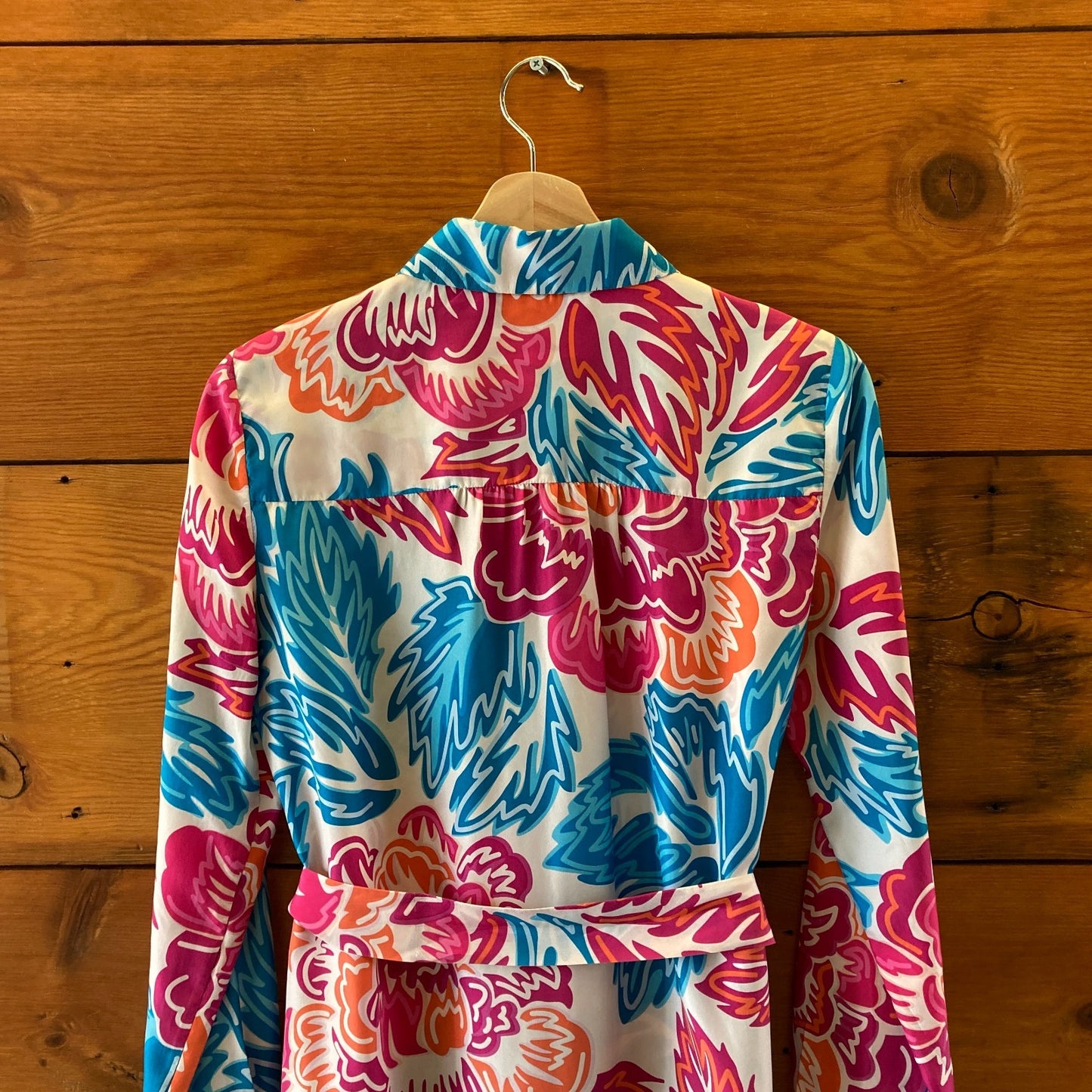 Diane Von Furstenberg Pink Blue Vibrant Print Prita Silk Shirt Dress - 0428OM