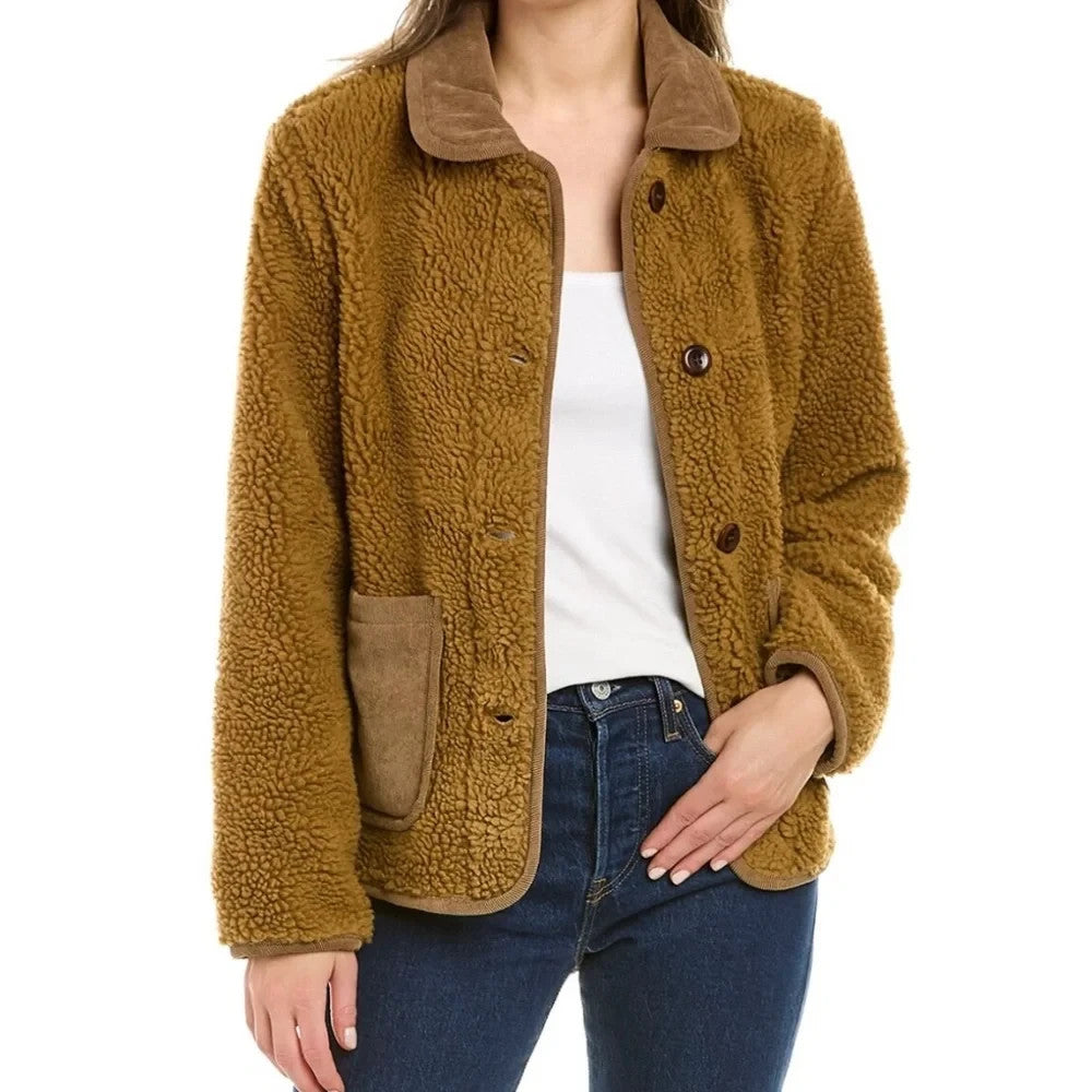 Alex Mill Tan Brown Sherpa Button Up Boxy Work Jacket Coat - Size S - 0606RO