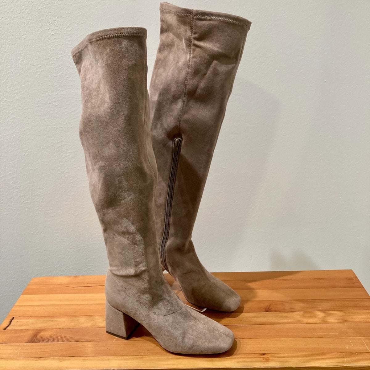 Silent D Taupe Stretch Microsuede Knee-High Boots - Size 38 / 8 - 0913AY
