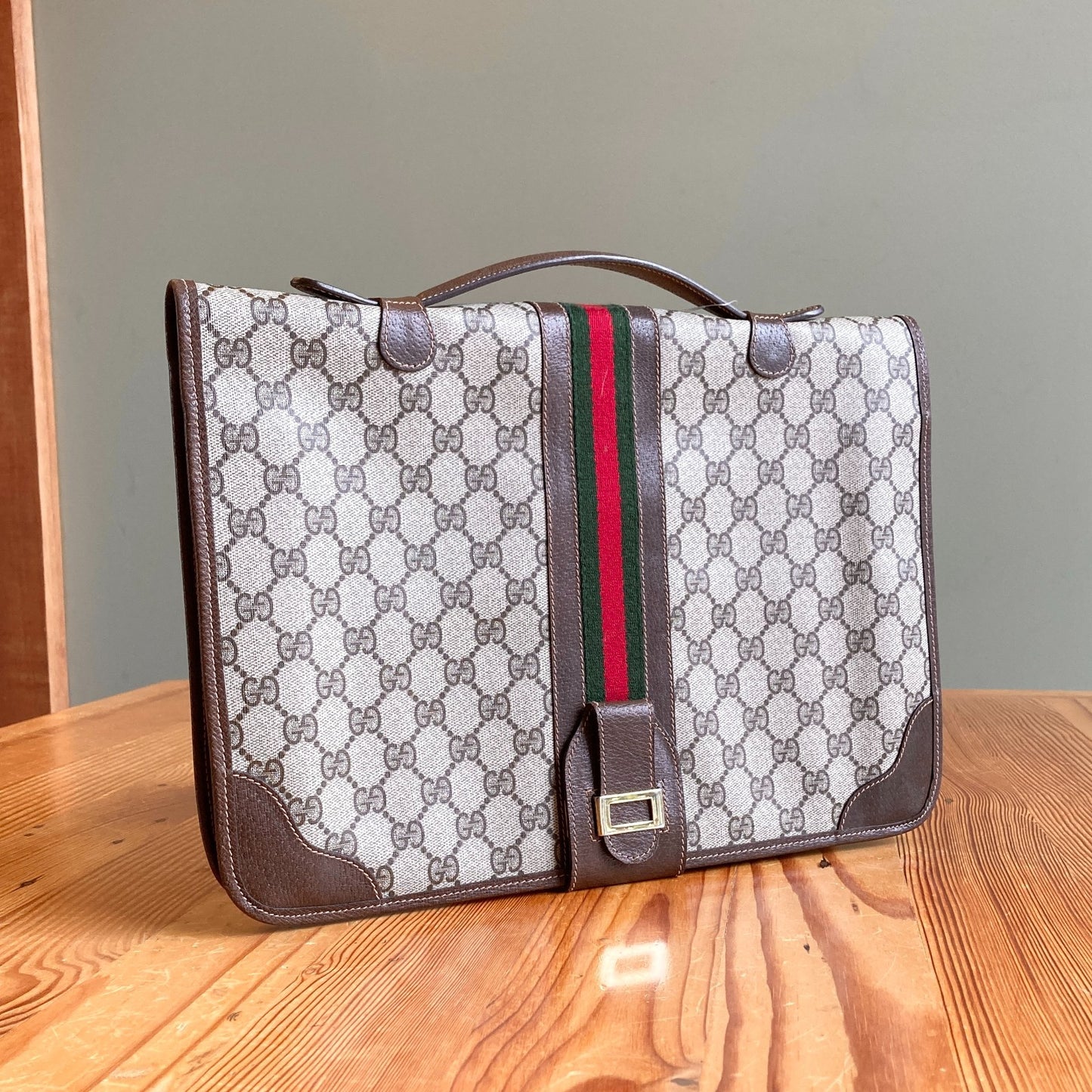 Vintage Gucci GG Monogram Supreme Sherry Web Ophidia Portfolio Laptop Bag 1227EL