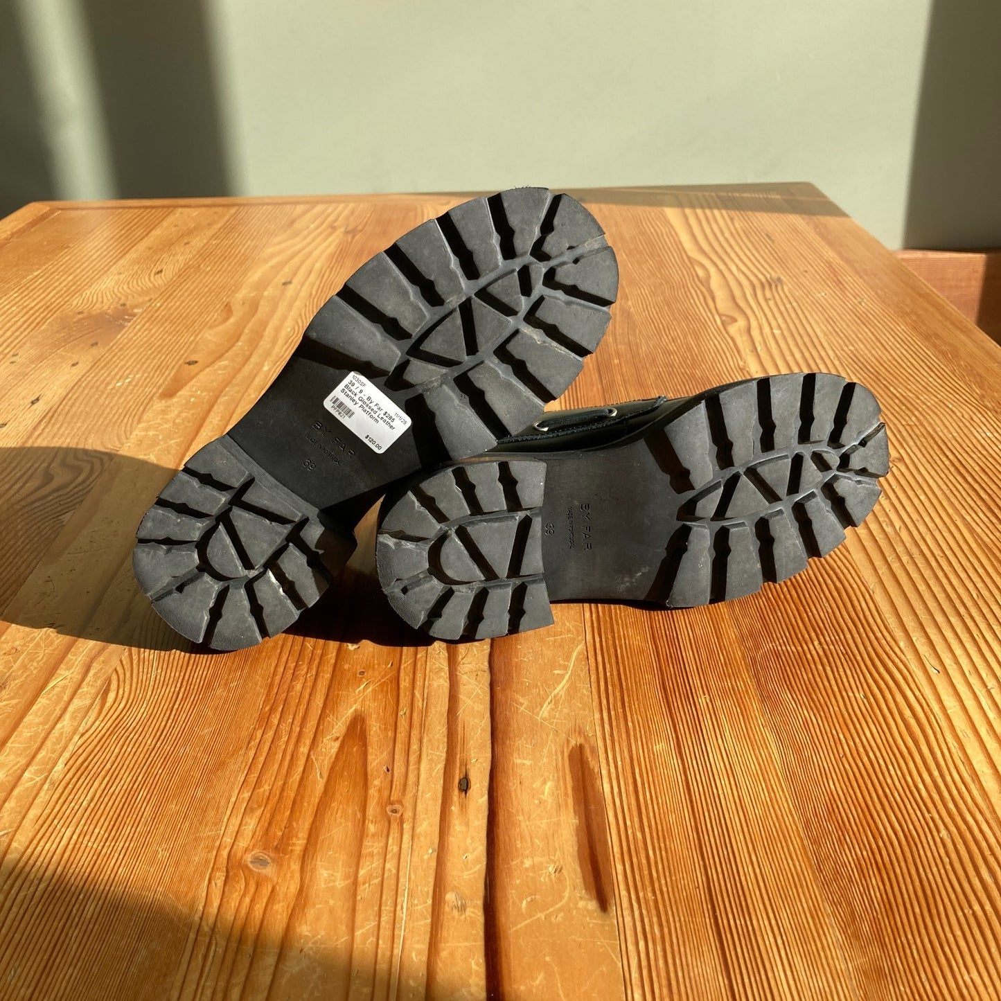 39 / 9 - By Far $285 Black Glossed Leather Stanley Platform Loafers Shoes 1030SF