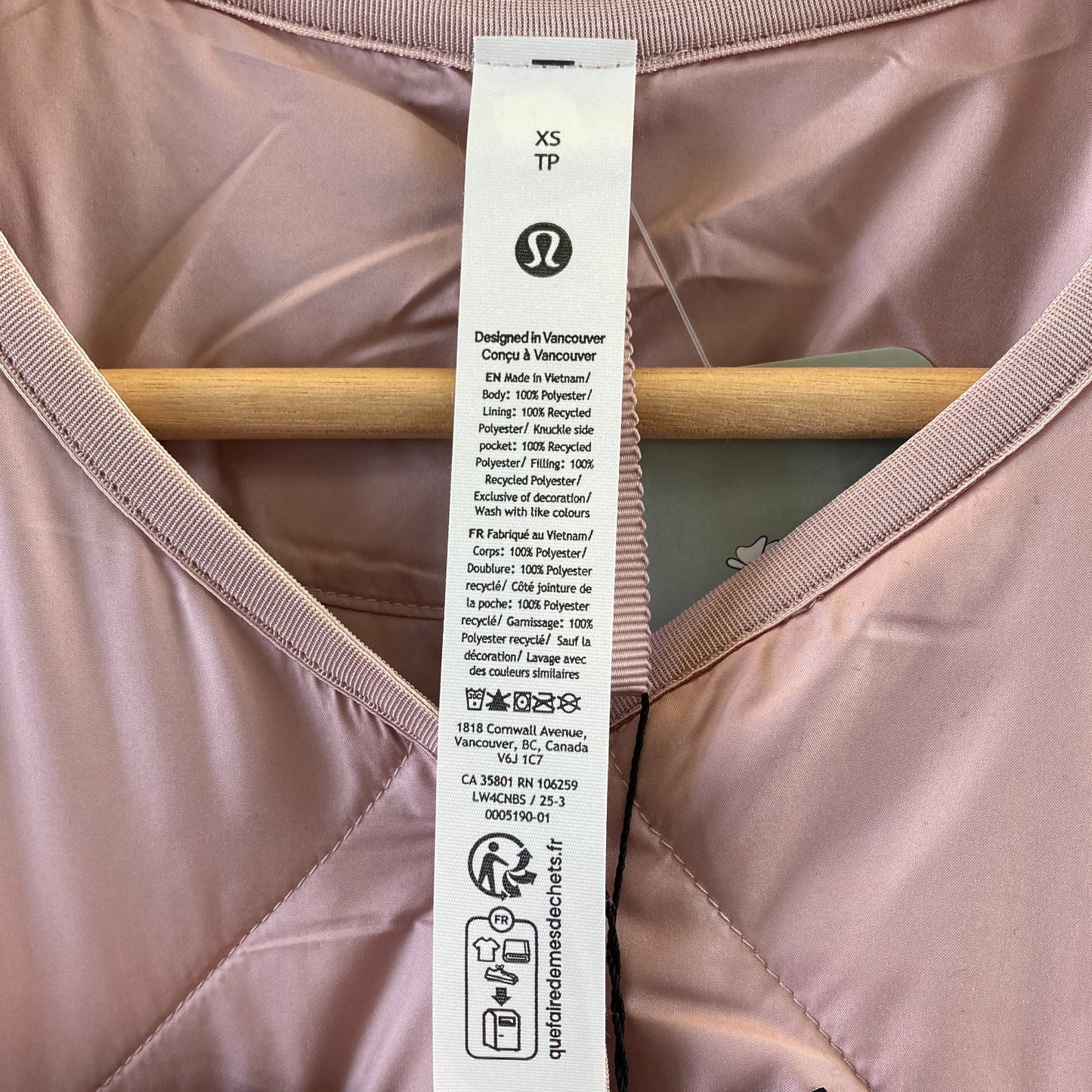 XS - Lululemon $229 Mink Pink Quilted Insulated Puffer Liner Jacket NEW 0703SC