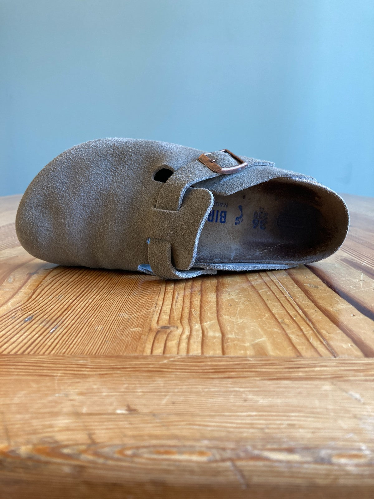 Birkenstock Taupe Gray Suede Slip On Boston Mules Shoes - Size 36 / 6 - 0312IG