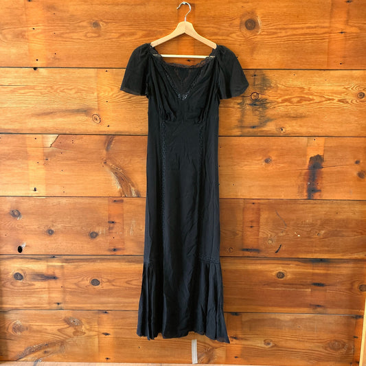Reformation NEW Black Domini Short Sleeve Lace Midi Dress - Size 4 - 0121CE