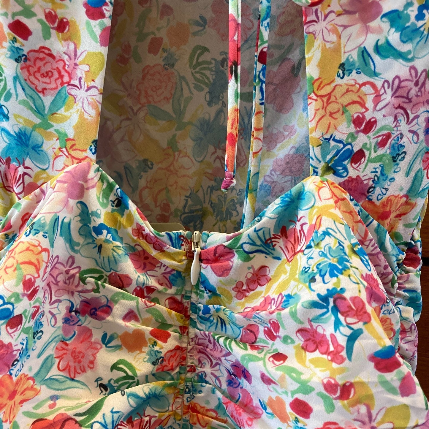 For Love & Lemons Floral Ruched Open Back Leah Dress - Size XXS - NEW - 0515CJ