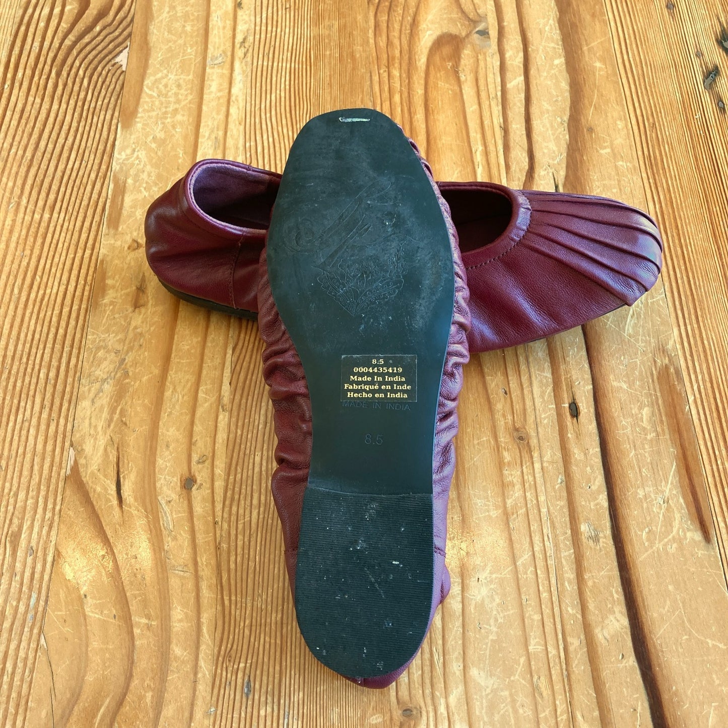 Free People Wild Mulberry Ruched Leather Cara Flats Shoes - Size 8.5 - 0618SK