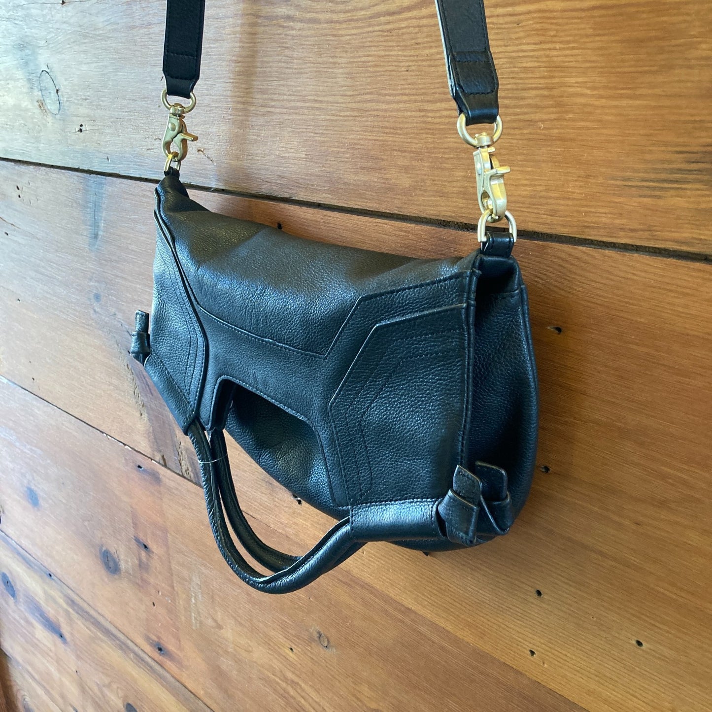 Foley & Corrina Black Soft Leather Fold Over Mid City Purse Bag - 1122KP