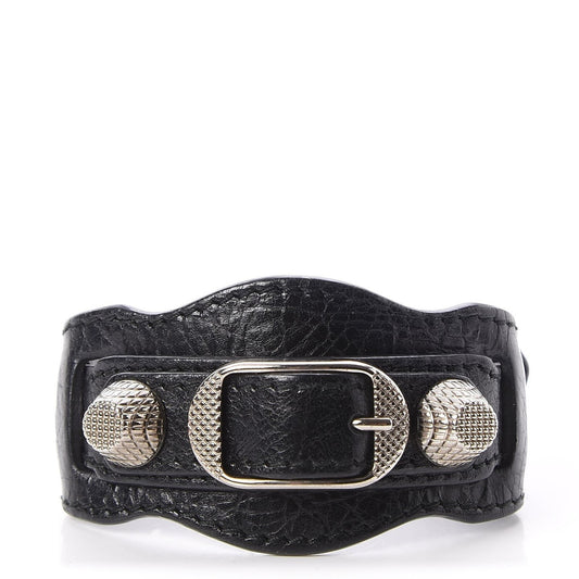Balenciaga Dark Gray Leather Giant Arena Moto Bracelet - Size M - 0504AK