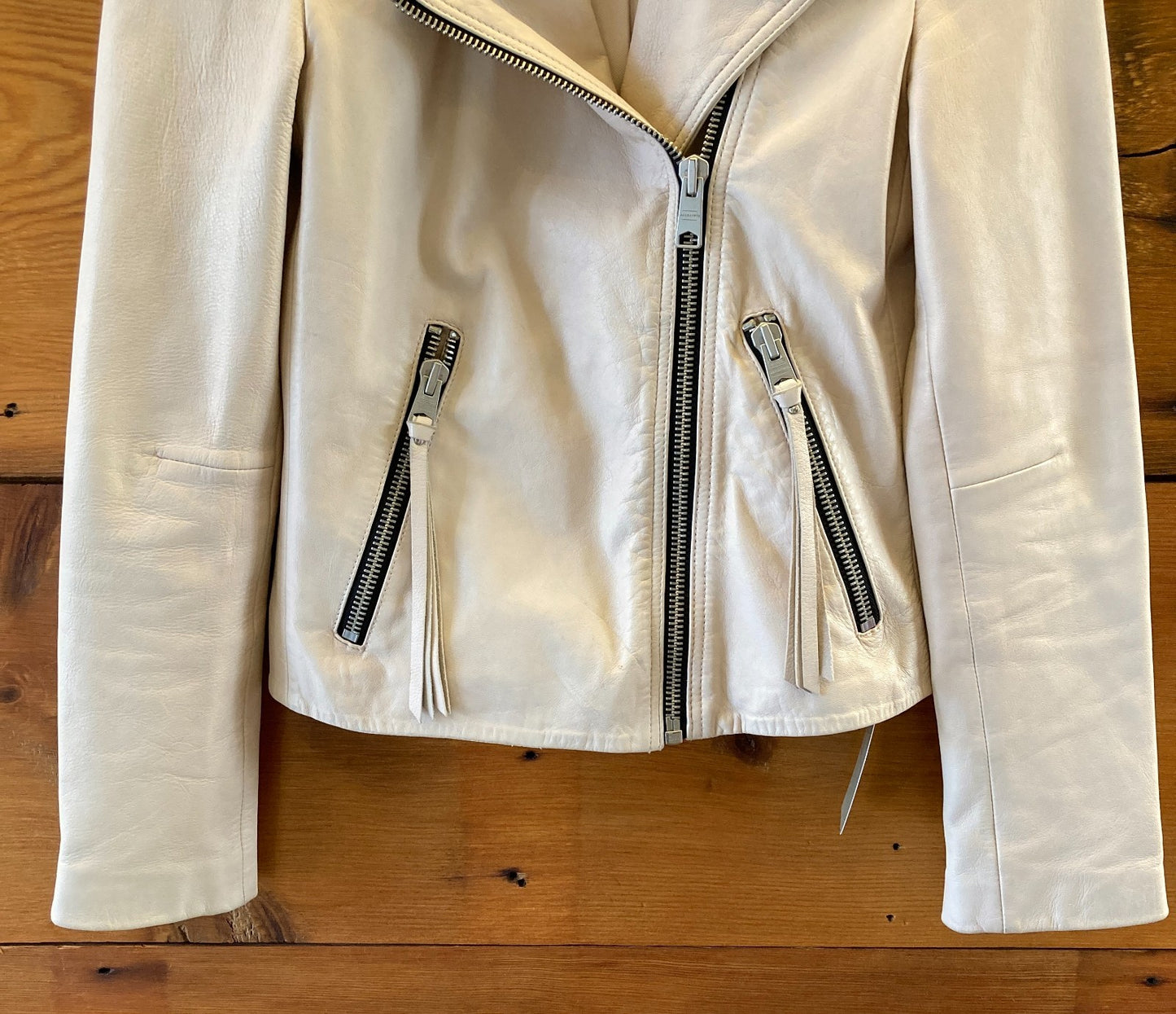 AllSaints $569 Off White Leather Dalby Biker Moto Jacket - Size 2 - 0721KL