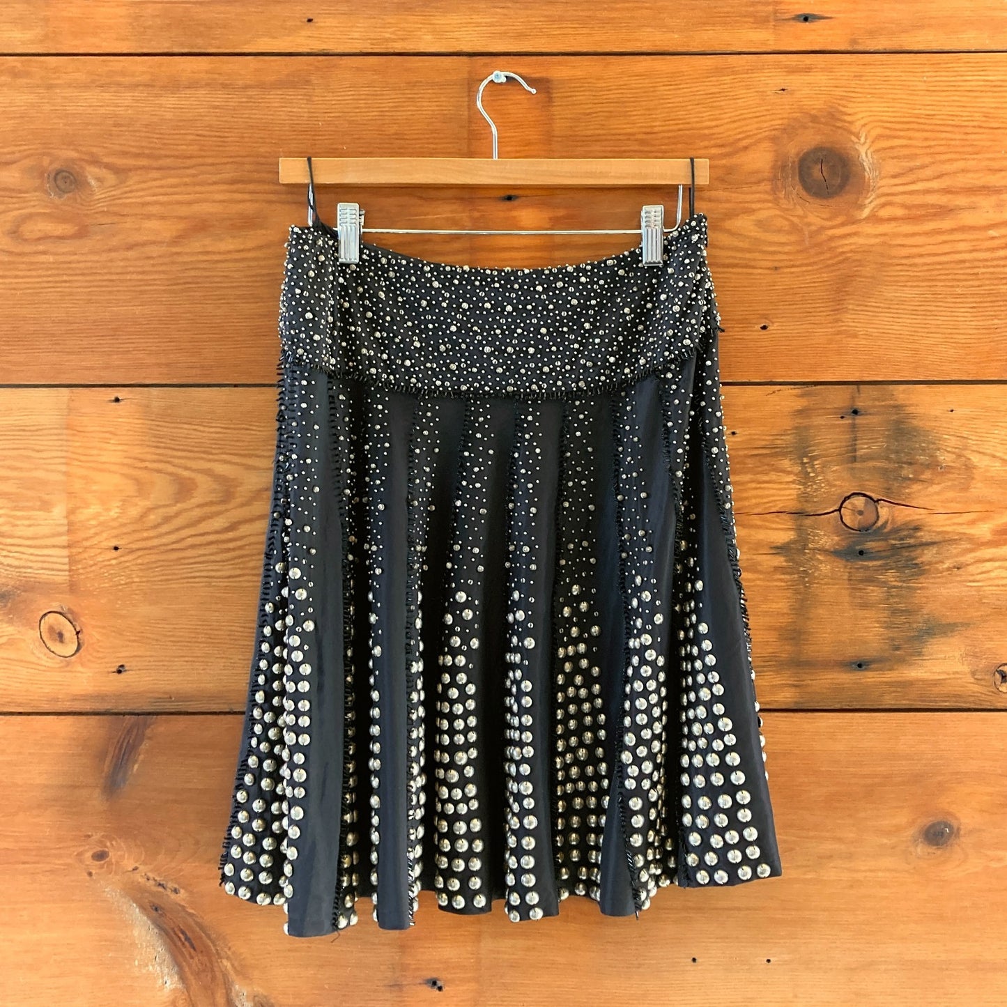 6 - Naeem Khan Black 100% Silk Beaded Embellished A Line Skirt 0920PW