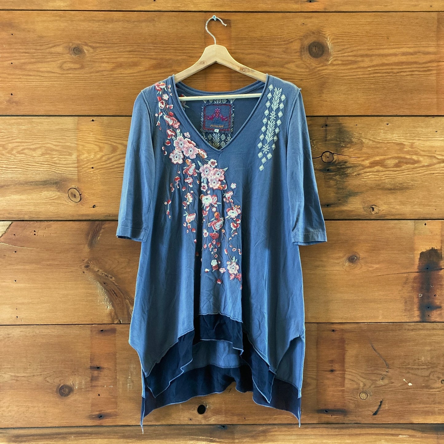 Johnny Was Gray Embroidered Long Sleeve Tunic Shirt Top - Size S - 0621AS