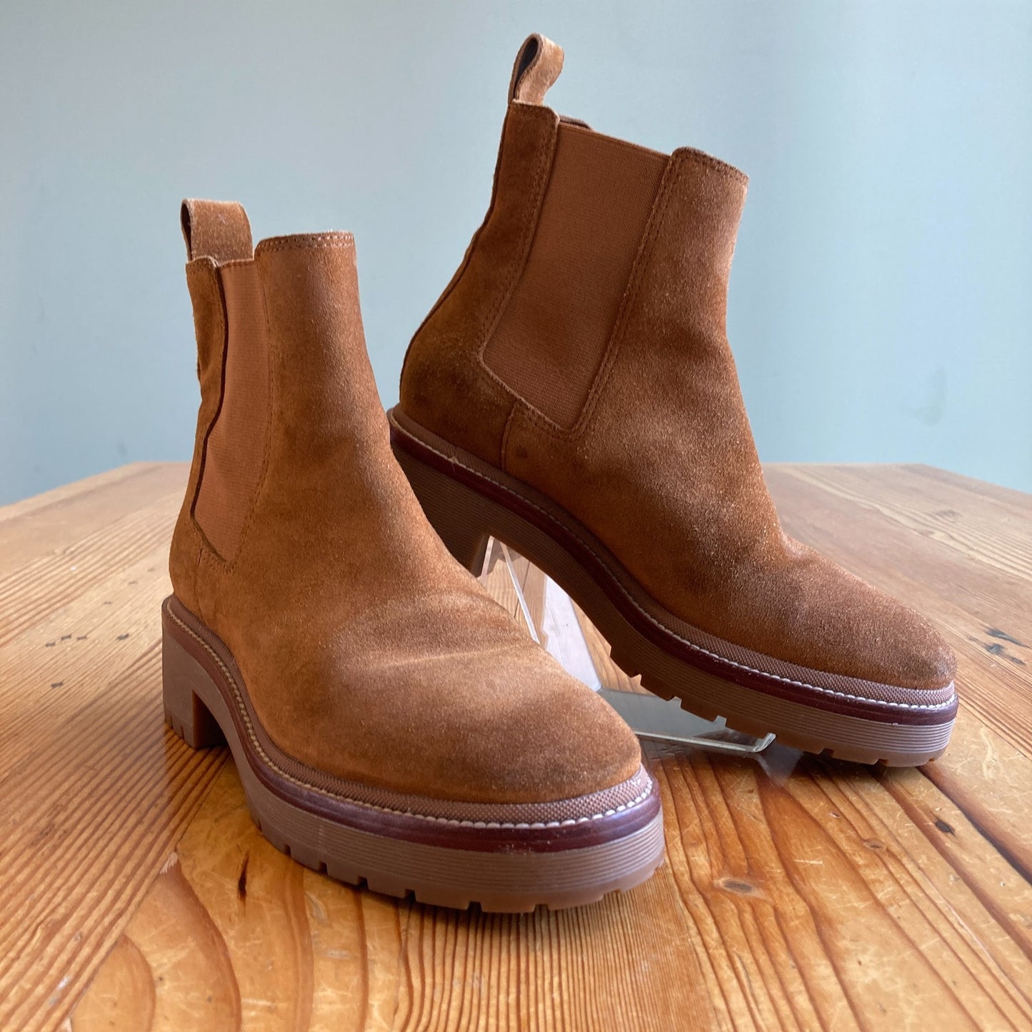 Tory Burch Chestnut Brown Suede 50mm Chelsea Lug Boots - Size 8 - 1103ES
