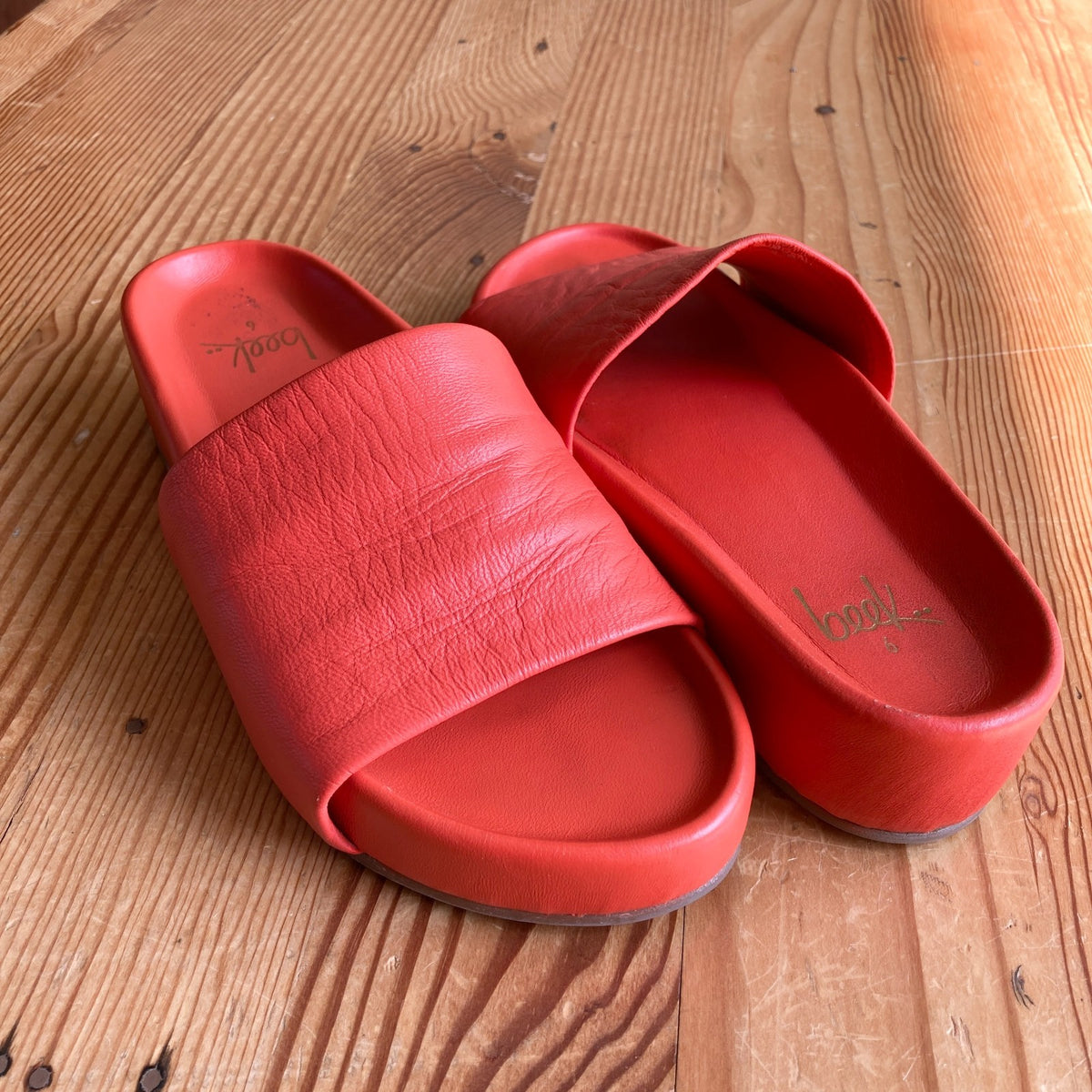 Beek Electric Orange Chunky Leather PLatform Slide Sandals - Size 6 - 0823EP