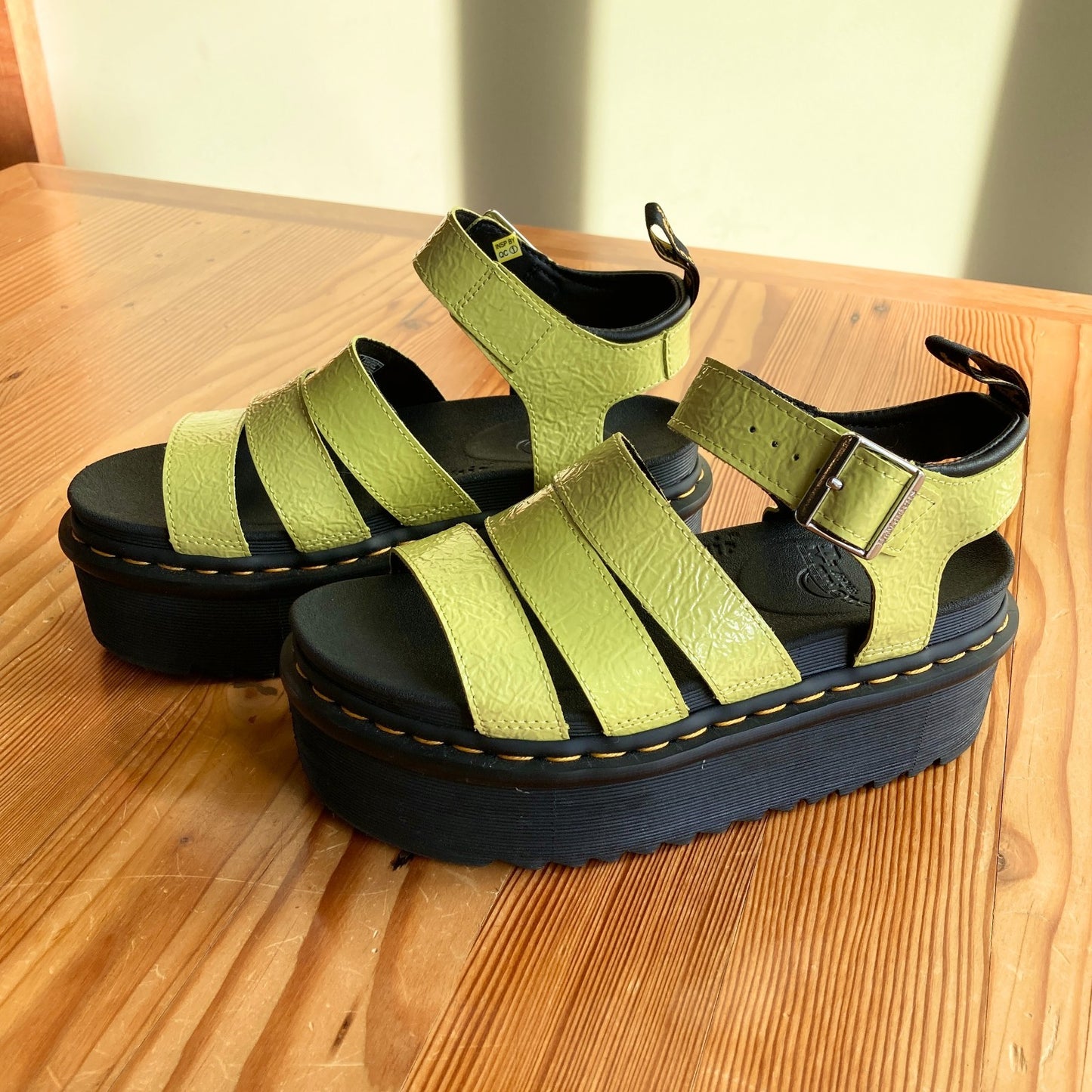 7 - Dr. Martens Lime Green Patent Leather Voss II Platform Sandals 0121MB