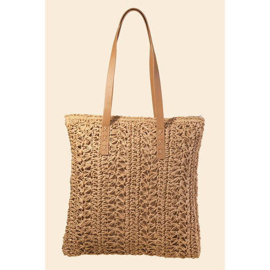 Rectangle Straw Braided Tote Bag: KA