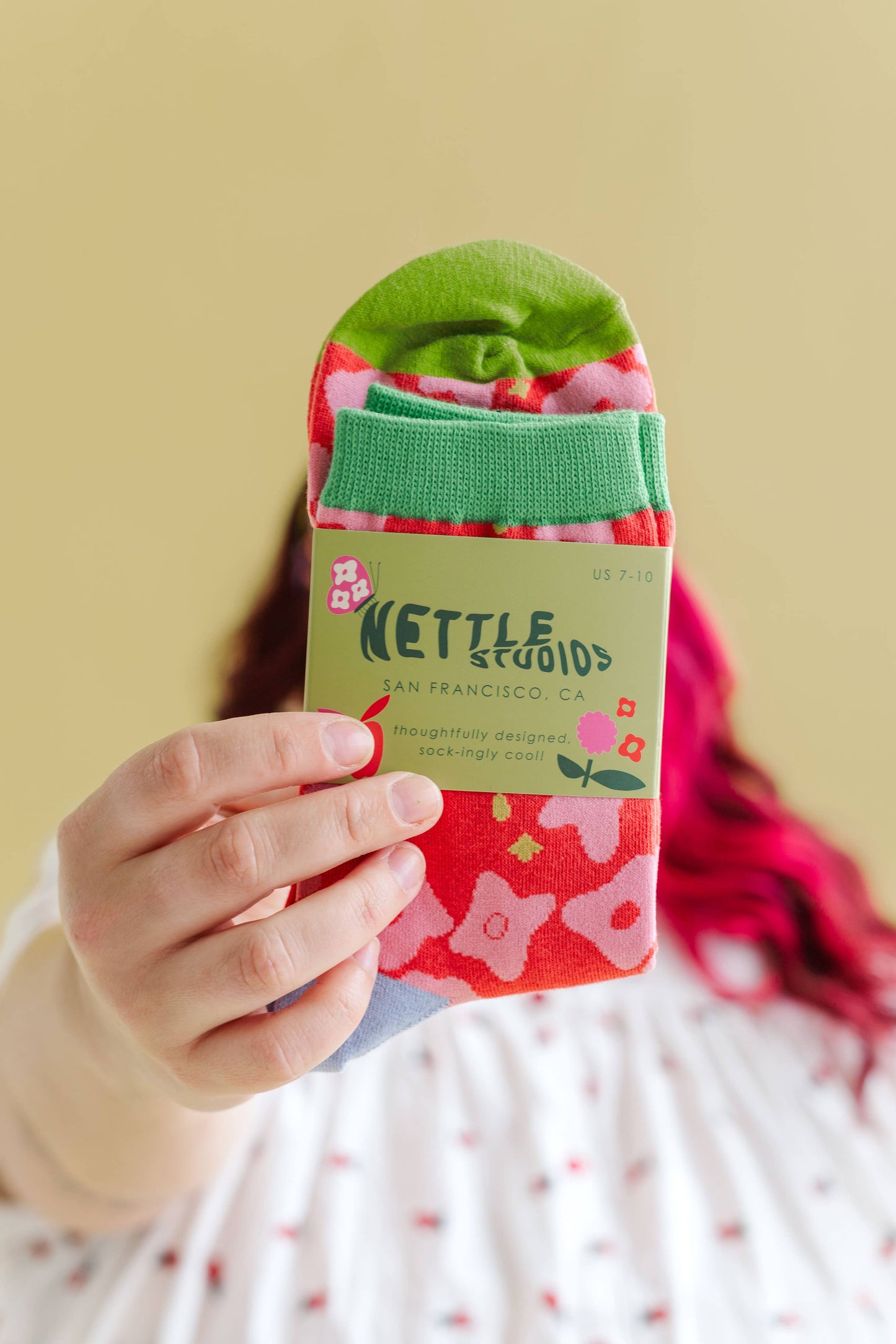 Nettle Studios - Women’s Cotton Ankle Socks - Red & Pink Floral Print