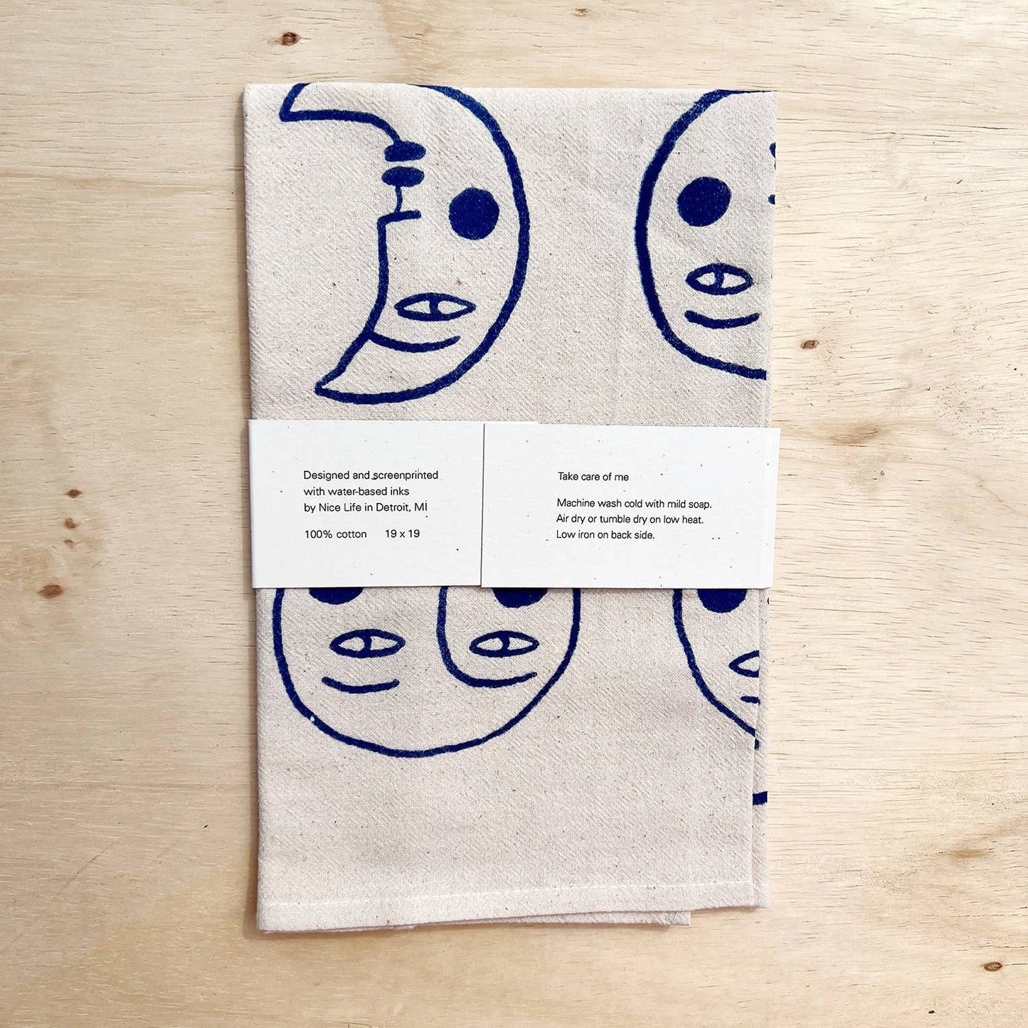 Nice life - Moon tea towel: Blue