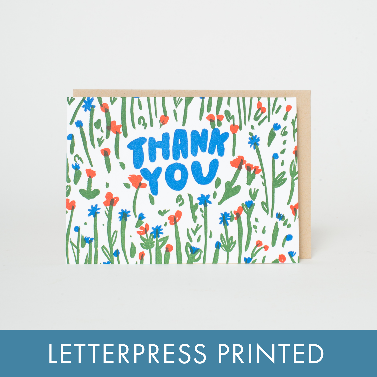 Egg Press Manufacturing - Thank You Meadow Letterpress Greeting Card by Egg Press: Plastic sleeve