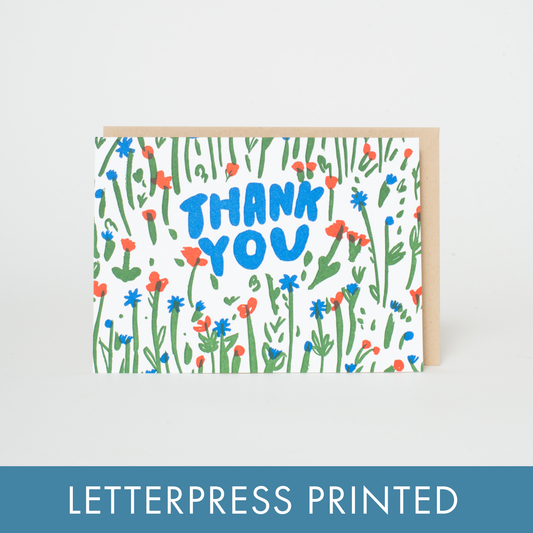 Egg Press Manufacturing - Thank You Meadow Letterpress Greeting Card by Egg Press: Plastic sleeve