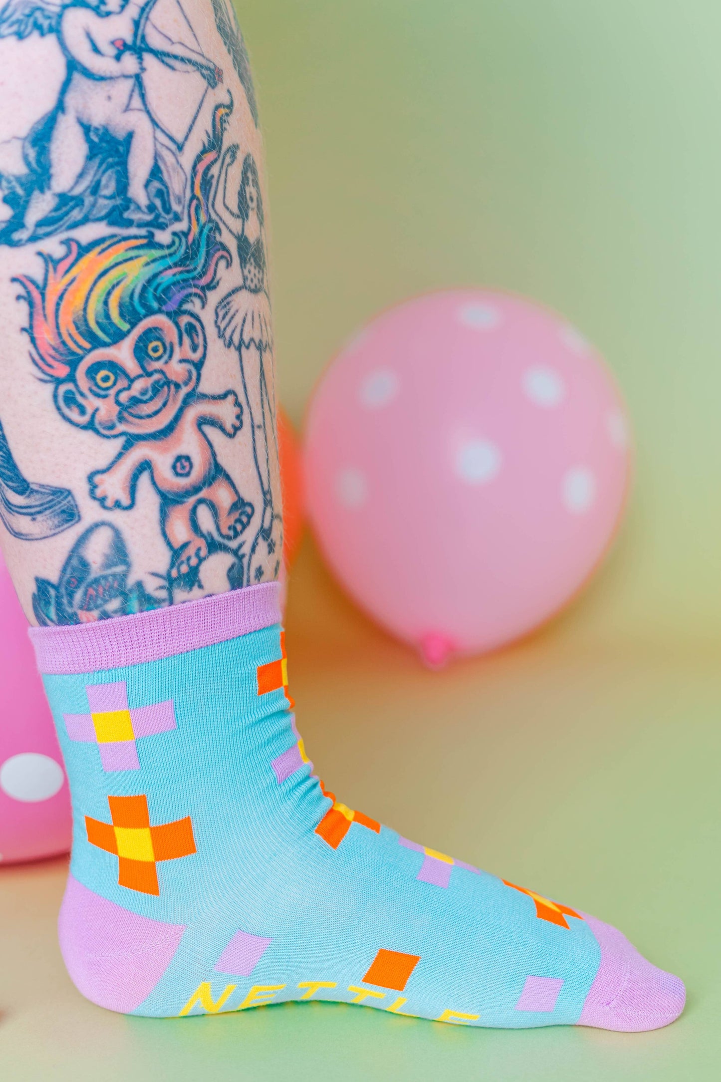 Nettle Studios - Women’s Cotton Ankle Socks - Blue Pixels
