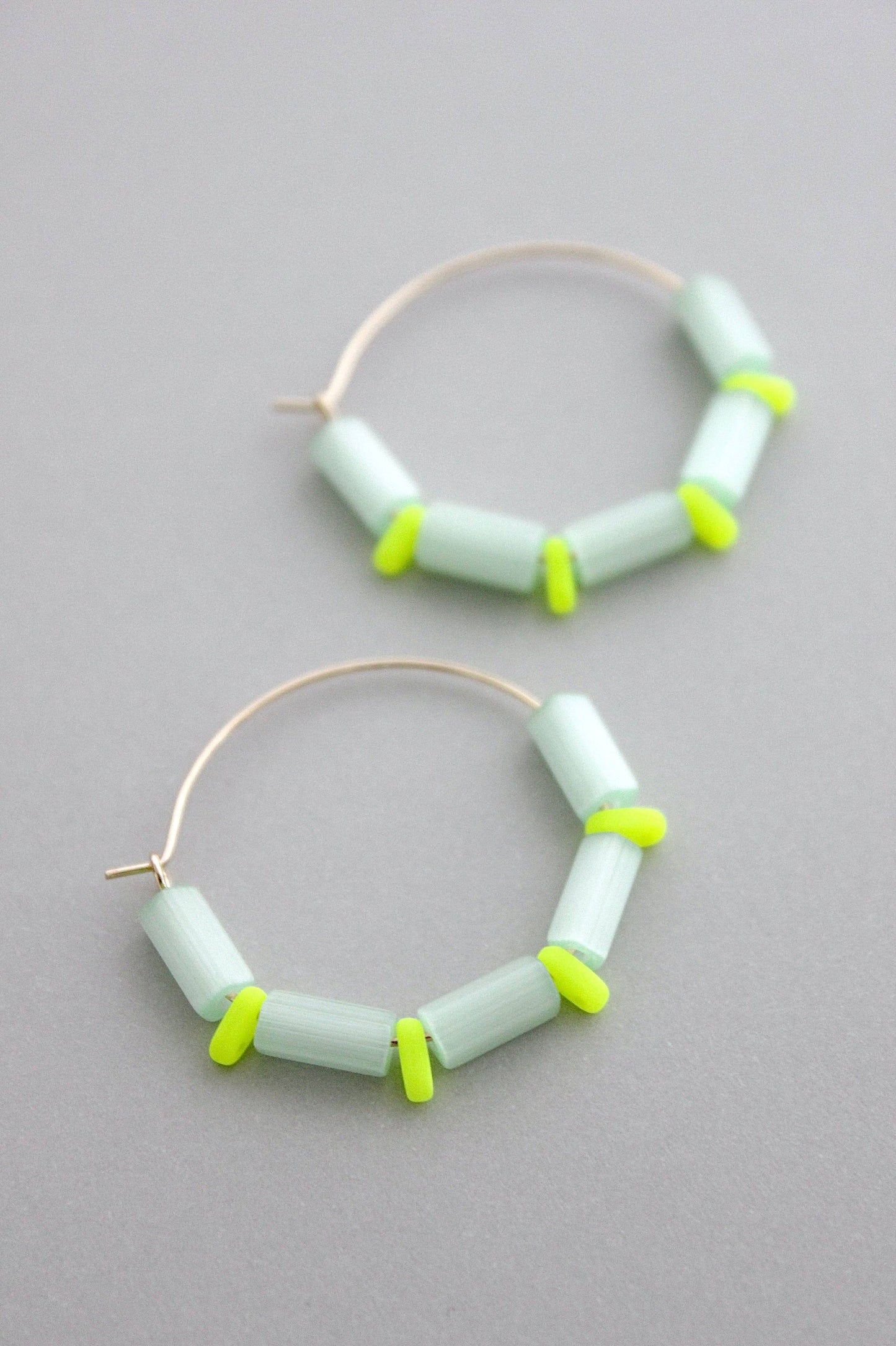 David Aubrey Jewelry - GNDE16 mint green and yellow neon hoop earrings