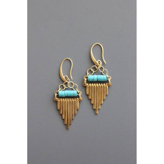 David Aubrey Jewelry - RYLE05 Geometric turquoise and brass earrings