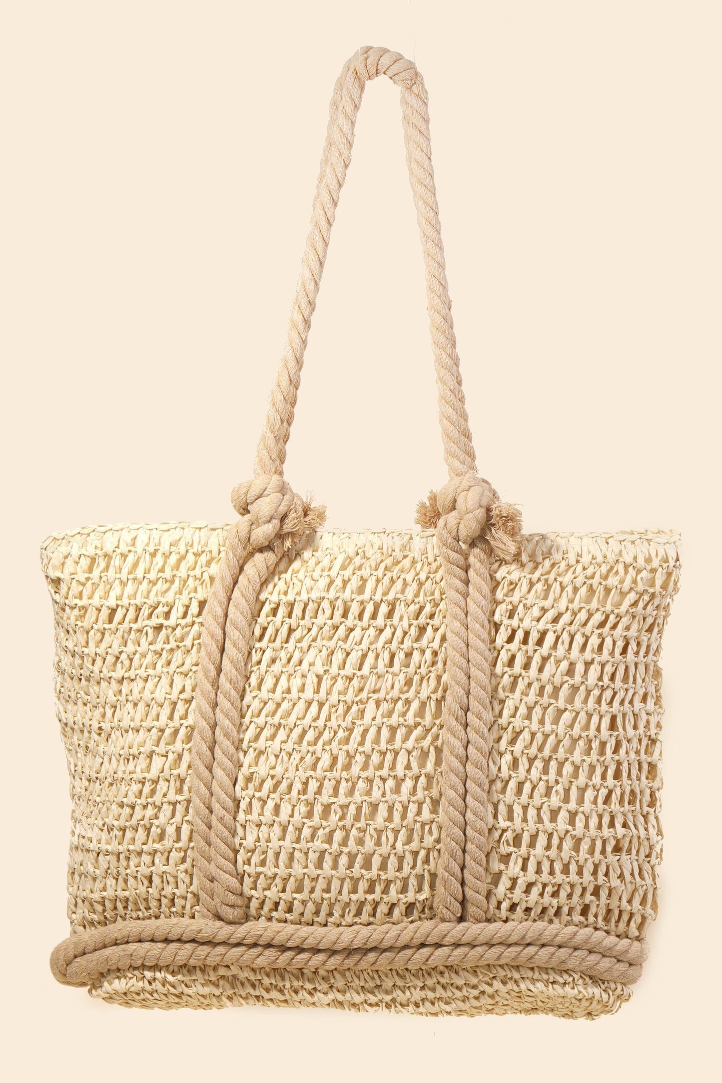 Rope Handle Straw Braided Tote Bag: IV