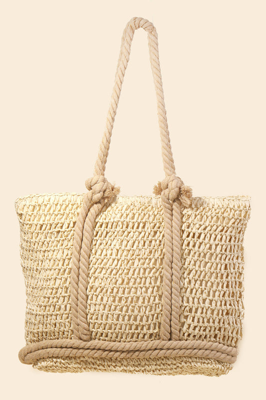 Rope Handle Straw Braided Tote Bag: IV