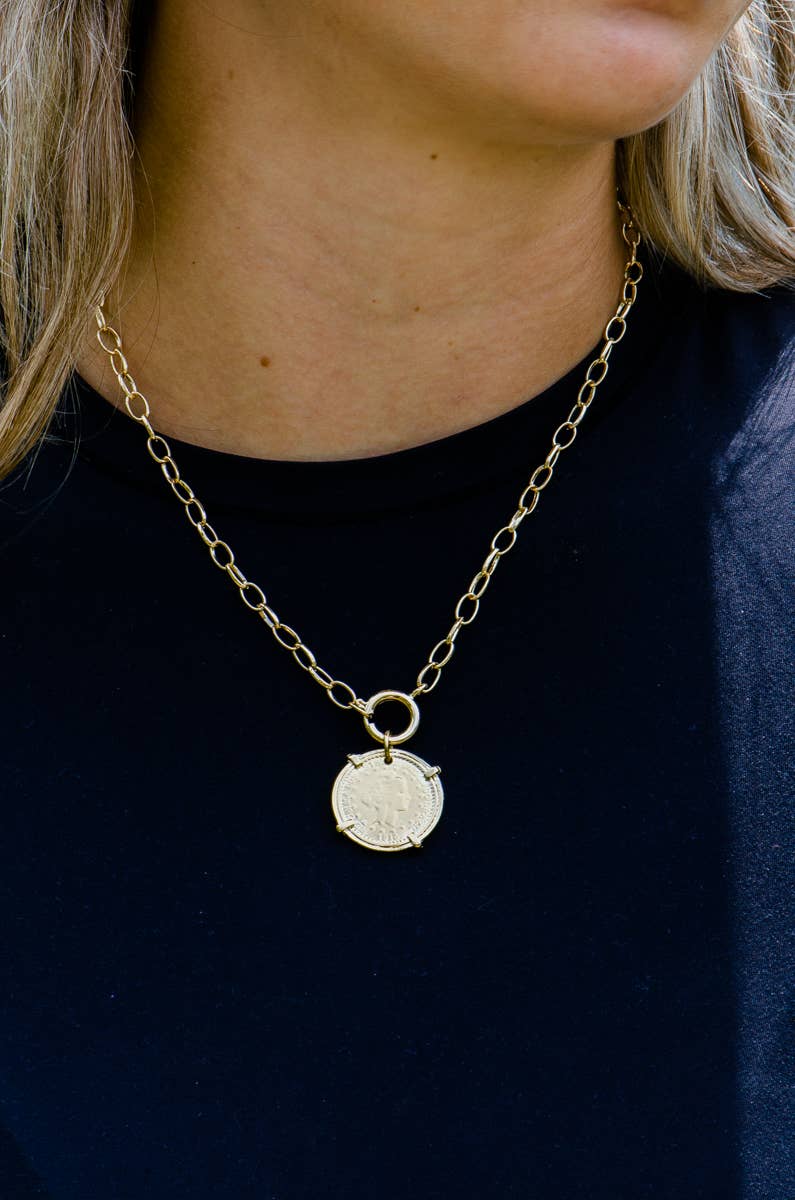 Marcia Moran - Novalie 18k Gold Plated Vintage Coin Pendant Necklace