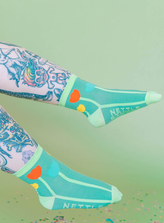 Nettle Studios - Women’s Cotton Ankle Socks - Primary Tulips