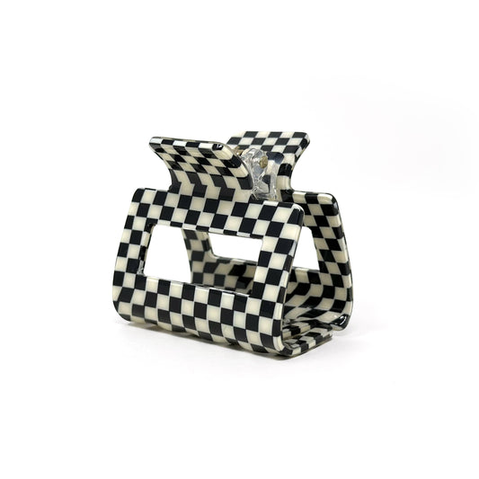 Black Check Hair Claw – Stylish Checkered Hair Accessory | T: Small