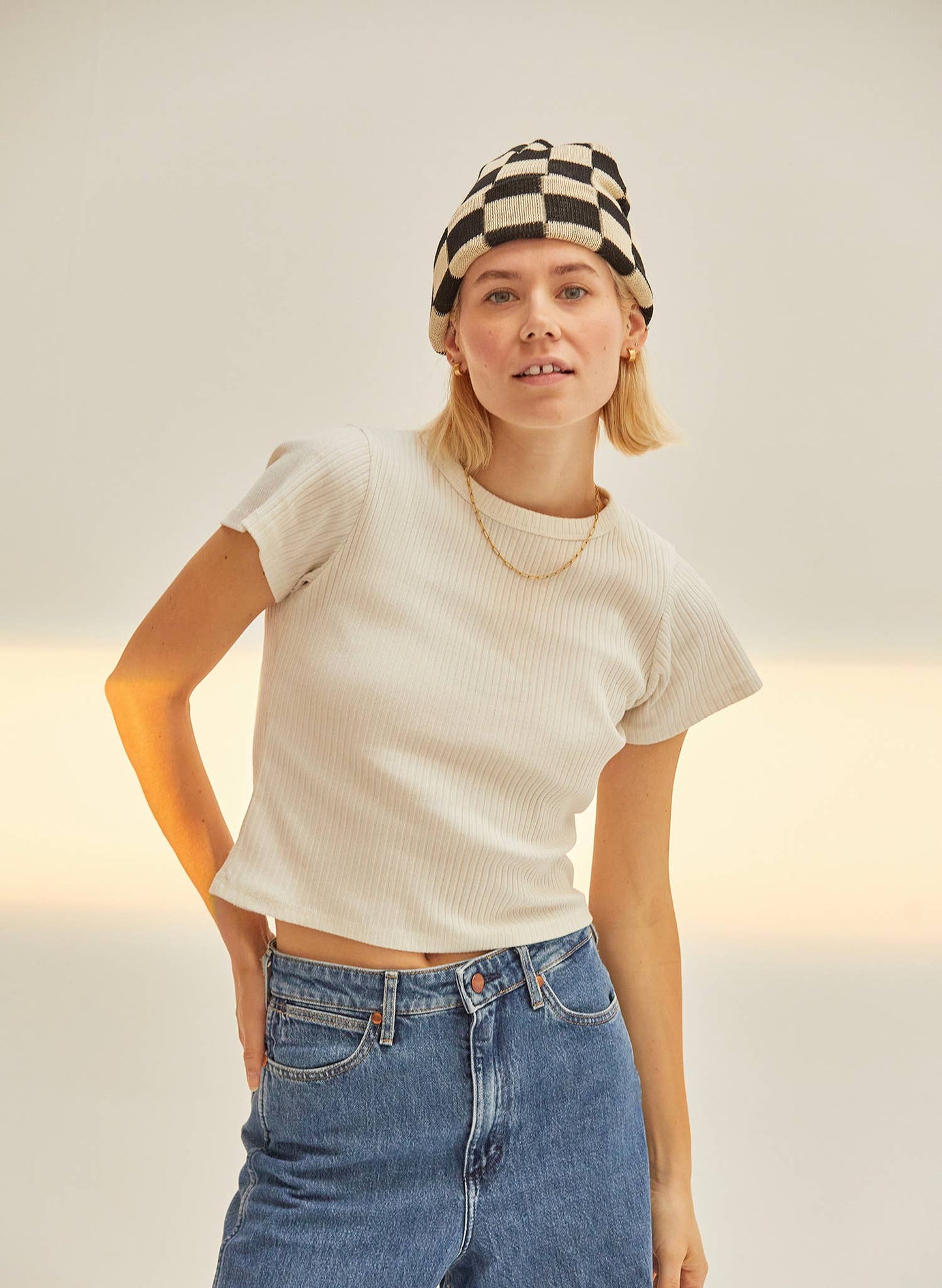 Checkerboard Slacker Beanie: Cactus