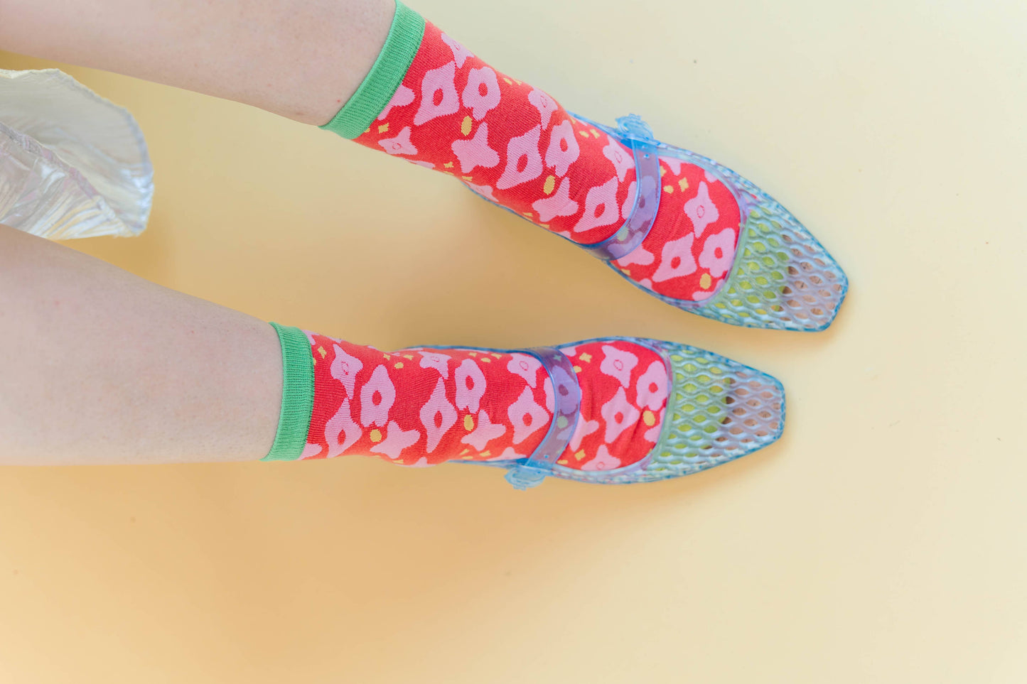 Nettle Studios - Women’s Cotton Ankle Socks - Red & Pink Floral Print