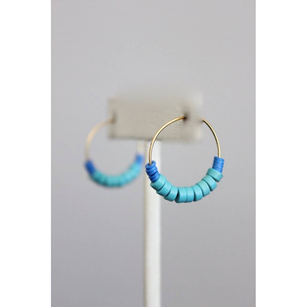 David Aubrey Jewelry - RYLE01 Turquoise and blue vulcanite hoop earrings