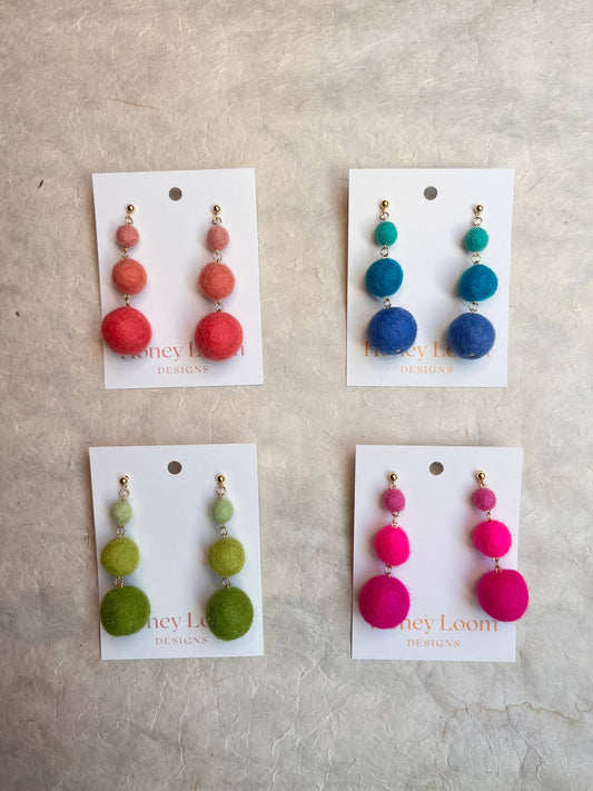 Minimalist Ombré Felt Ball Earrings: Pink