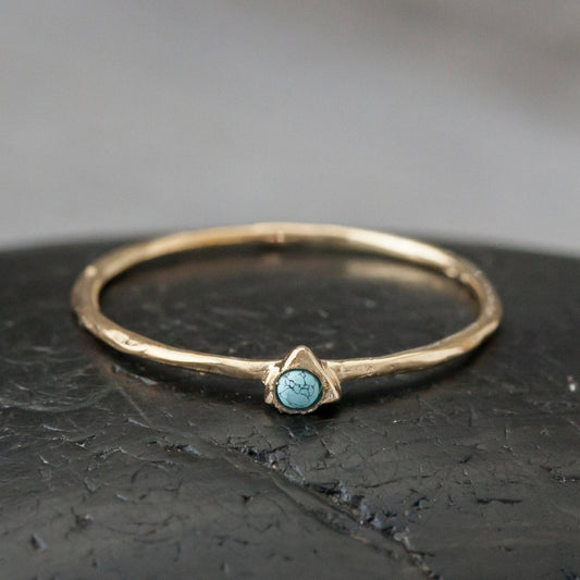 Baizaar - Gold Plated Tiny Turquoise Triangle Ring: 6