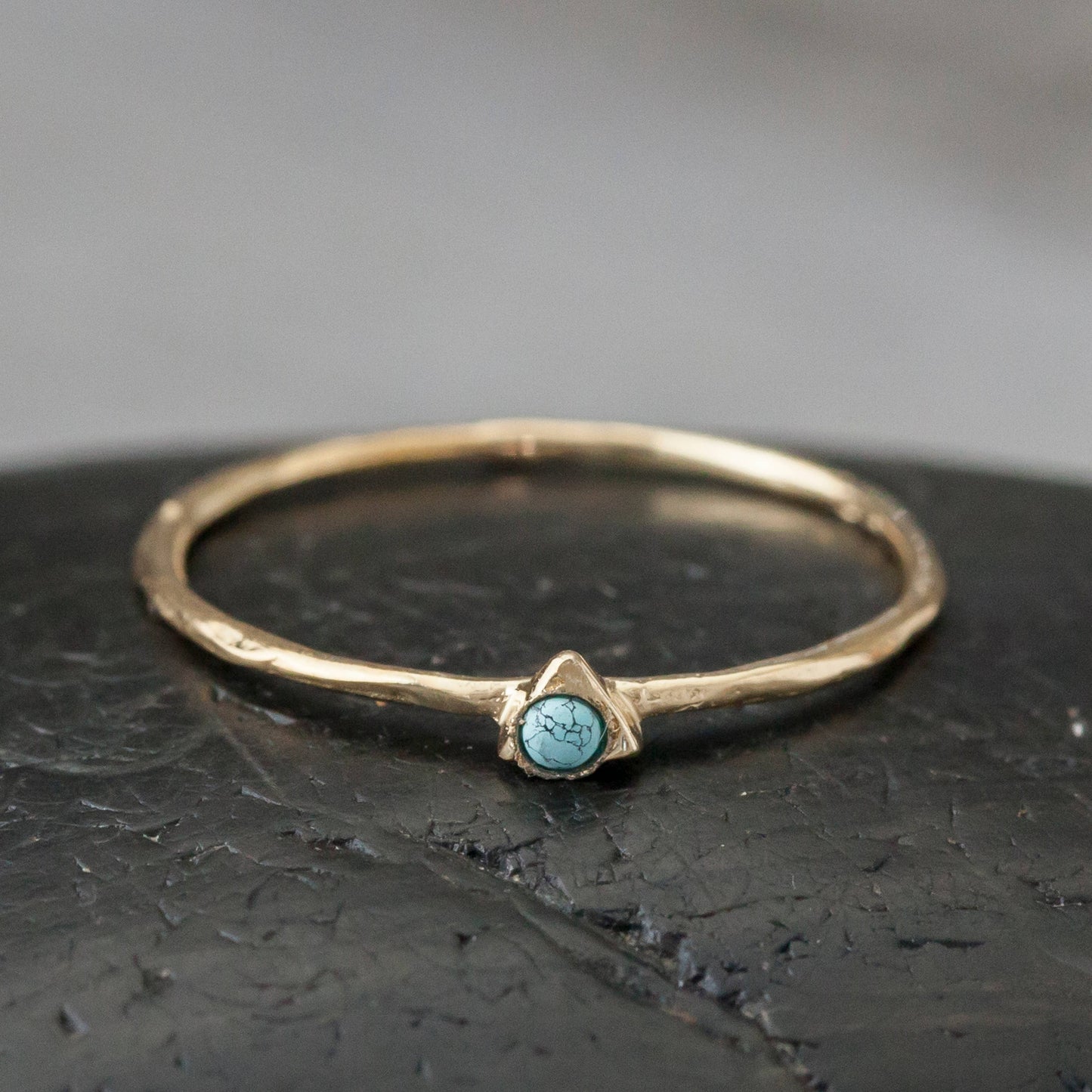 Baizaar - Gold Plated Tiny Turquoise Triangle Ring: 7