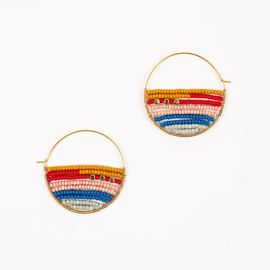 Altiplano - Layered Stripes Bead Hoop Earrings: Retro Red