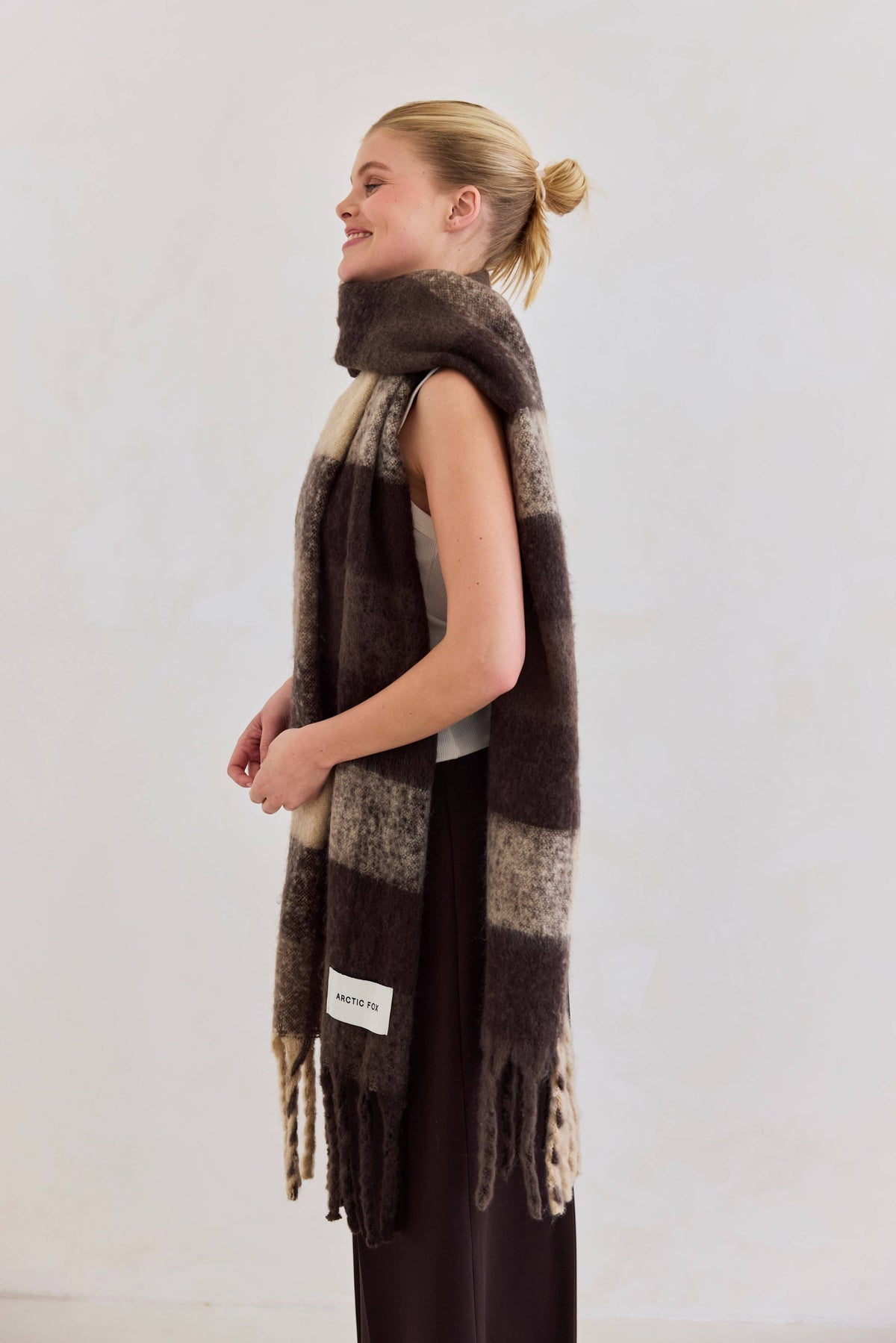 Arctic Fox & Co. - North America - The Reykjavik Scarf - 100% Recycled - Brown Check - FW26