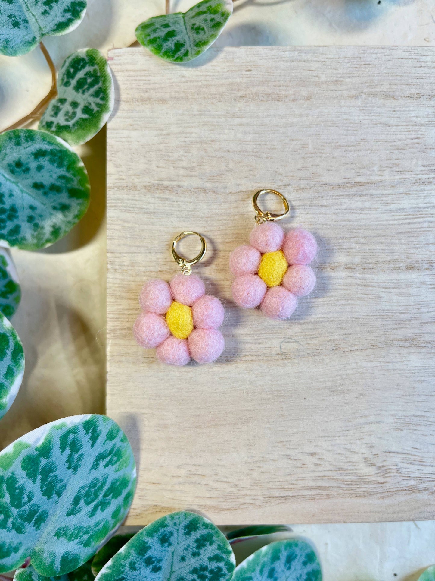 Honey Loom Designs - Mini Felted Daisy Earrings: White