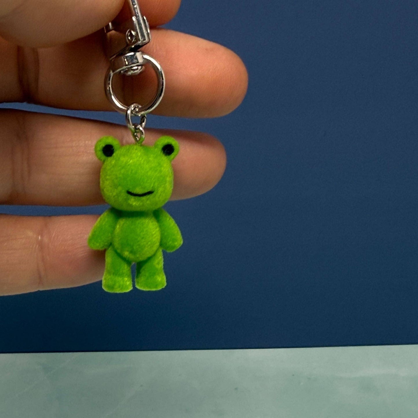 Flocked Frog Keychain – Cute Green Plush Bag Charm