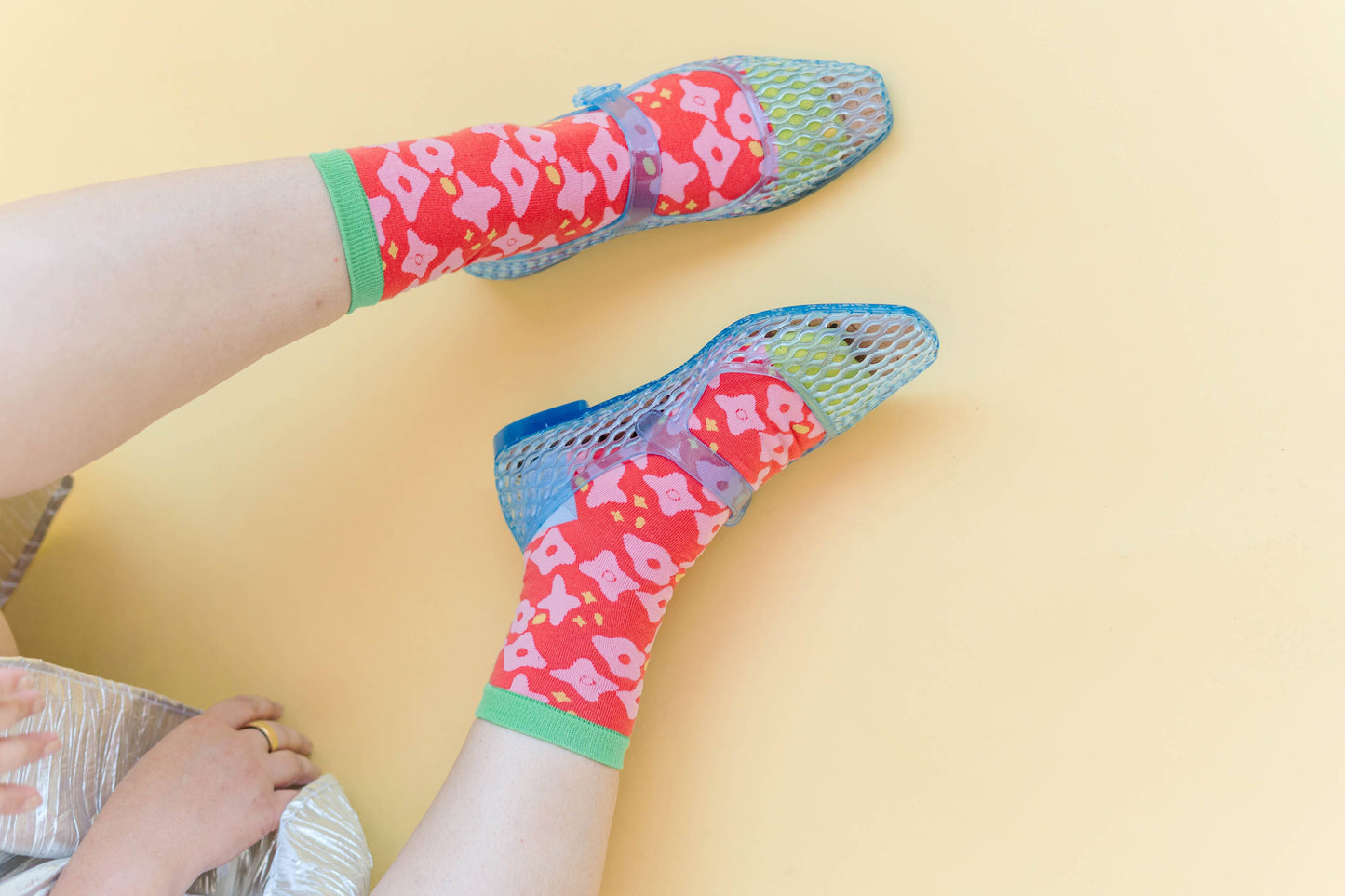 Nettle Studios - Women’s Cotton Ankle Socks - Red & Pink Floral Print