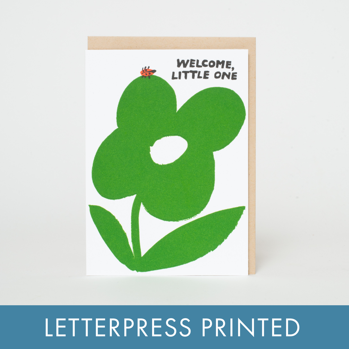 Egg Press Manufacturing - Welcome Little One Ladybug Letterpress Greeting Card: Plastic sleeve