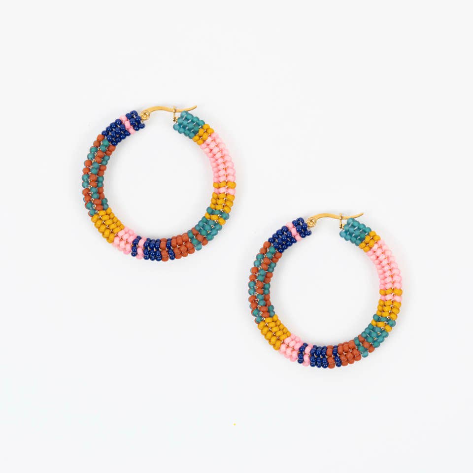 Altiplano - Patchwork Hoop Earrings: Retro Red