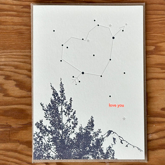 Love You Constellation Heart Letterpress Card