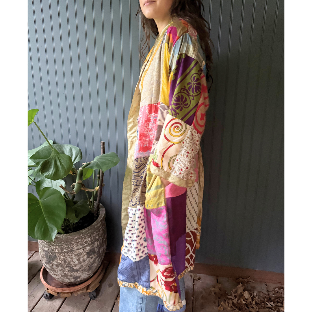 Seeds - Patchwork Silk Robe | Upcycled Silk One Size Reversible